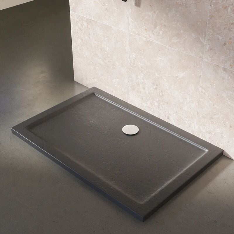 foto del prodotto parama piatto doccia rettangolare 80x120cm effetto pietra nero in acrilico altezza 4cm mod. petra