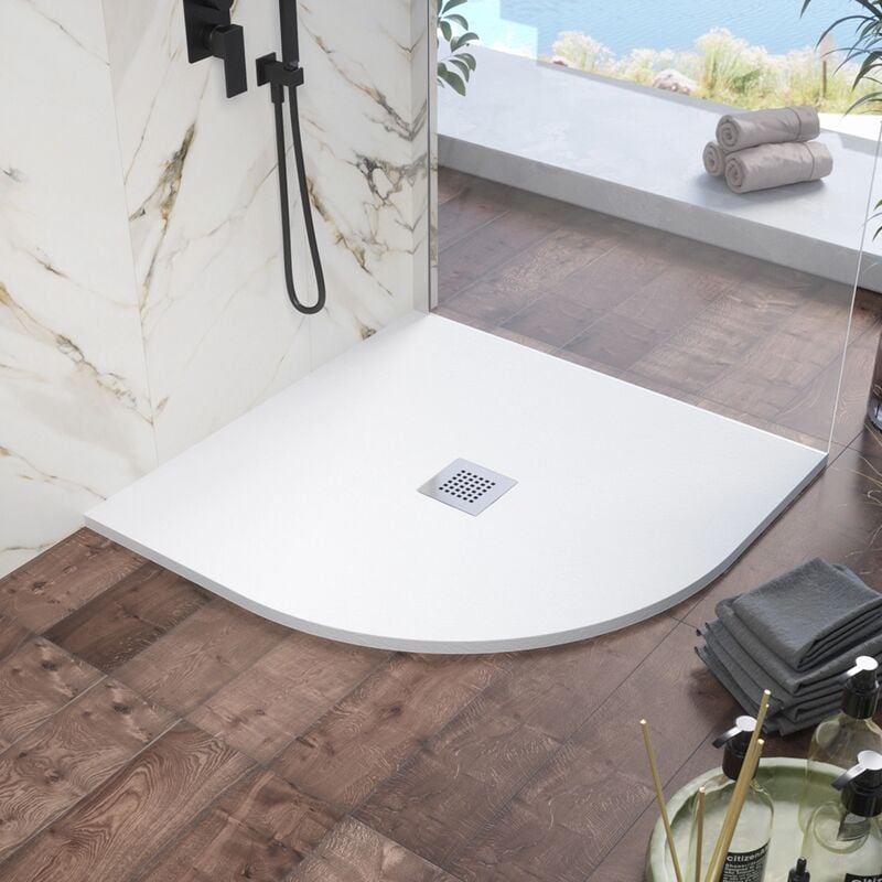 foto del prodotto parama piatto doccia semicircolare 80x80cm in marmoresina bianco effetto pietra altezza 2,4cm mod. kos