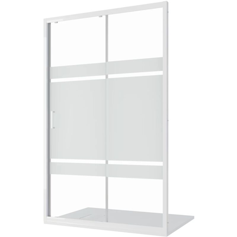 foto del prodotto parama porta doccia per nicchia scorrevole 110 cm profili in alluminio bianco vetro 4mm serigrafato regolabile 107 111cm h185 reversibile mod.