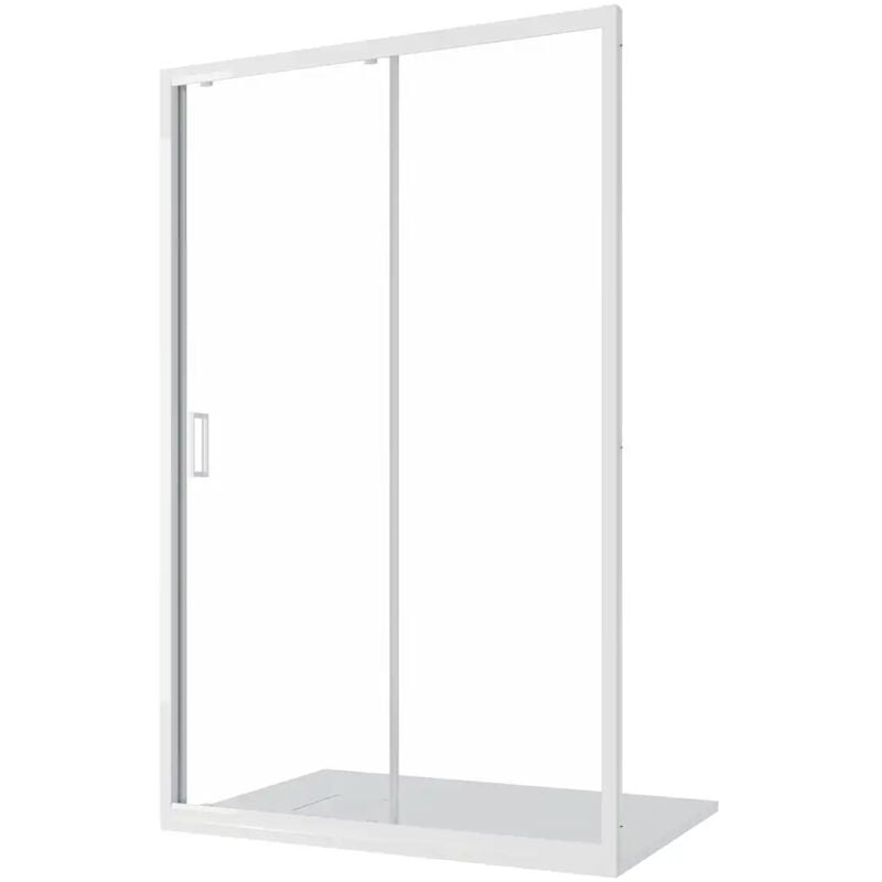 foto del prodotto parama porta doccia per nicchia scorrevole 120cm profili in alluminio bianco vetro 4mm trasparente regolabile 117 121cm h185 reversibile mod.