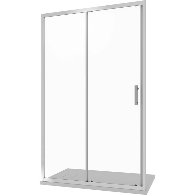 foto del prodotto parama porta doccia per nicchia scorrevole 140cm profili in alluminio cromato vetro 6mm trasparente con trattamento anticalcare regolabile