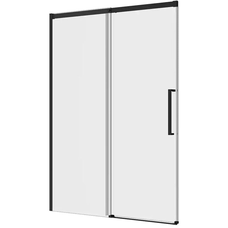 foto del prodotto parama porta doccia per nicchia scorrevole 150cm profili in alluminio nero opaco vetro 8mm trasparente con trattamento easy clean regolabile