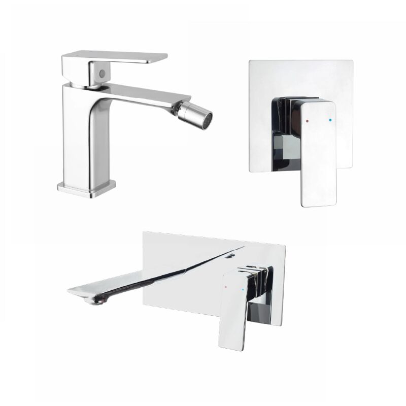 foto del prodotto parama set miscelatori con lavabo ad incasso, bidet senza scarico e incasso doccia monocomando in ottone cromato mod. ingrid