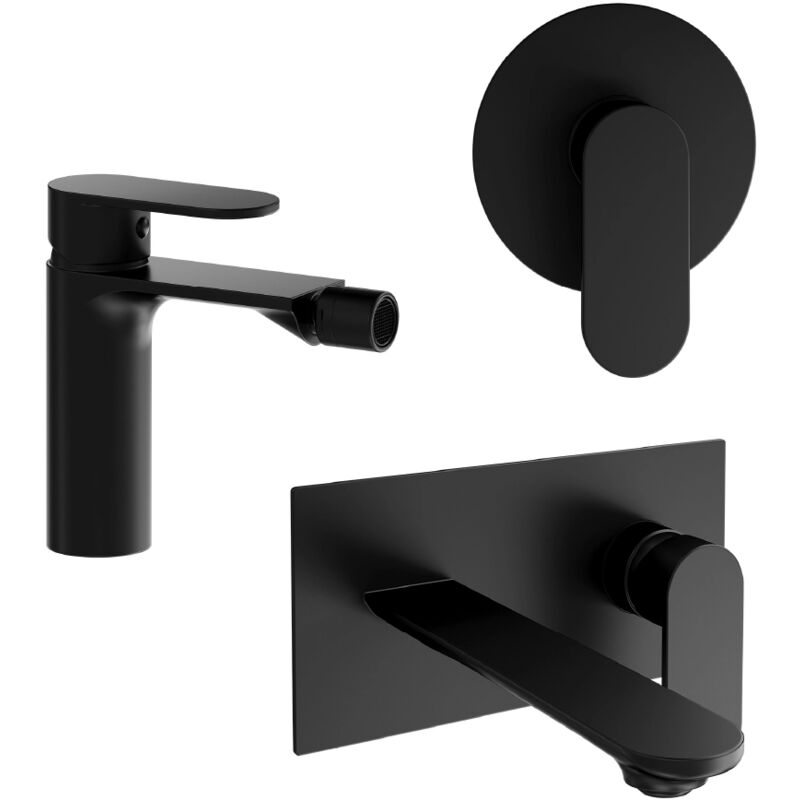 immagine 0 del prodotto parama set miscelatori con lavabo ad incasso bidet senza scarico e incasso doccia monocomando in ottone nero opaco mod. kerry