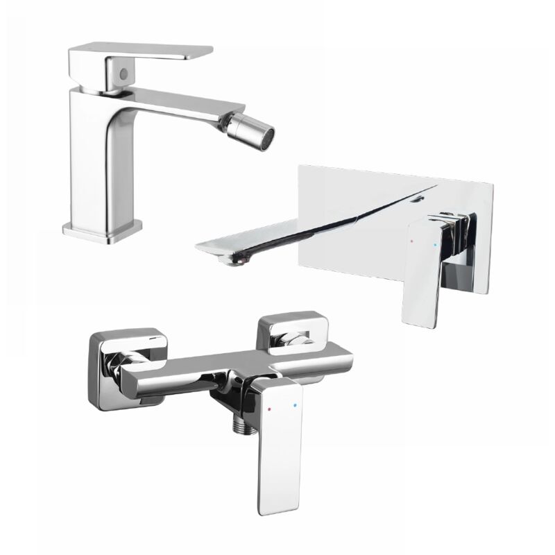 foto del prodotto parama set miscelatori con lavabo ad incasso, bidet senza scarico ed esterno doccia in ottone cromato mod. ingrid