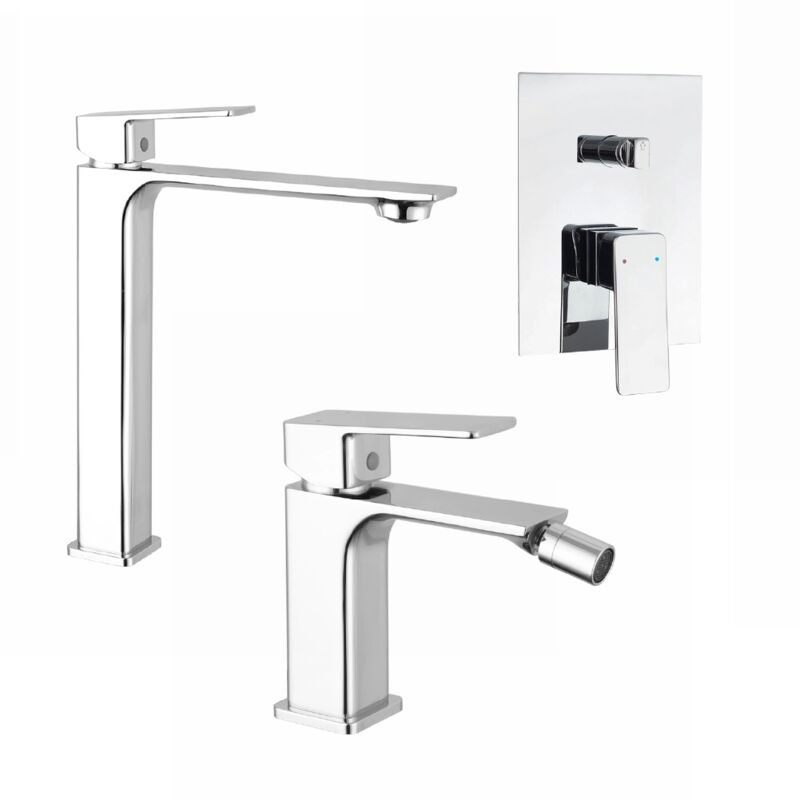 foto del prodotto parama set miscelatori con lavabo alto, bidet senza scarico e incasso doccia c deviatore in ottone cromato mod. ingrid