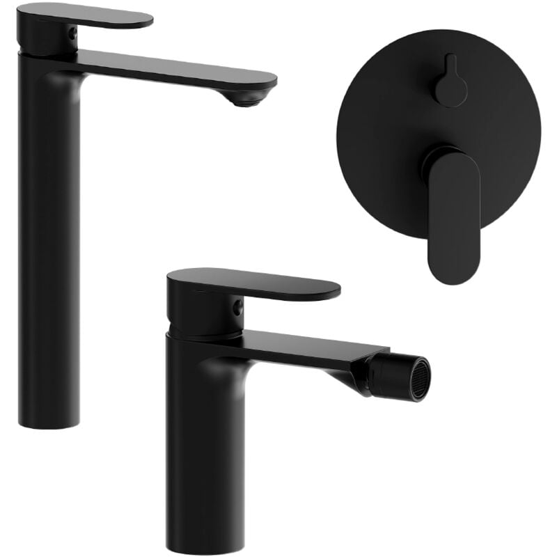 foto del prodotto parama set miscelatori con lavabo alto bidet senza scarico e incasso doccia c deviatore in ottone nero opaco mod. kerry