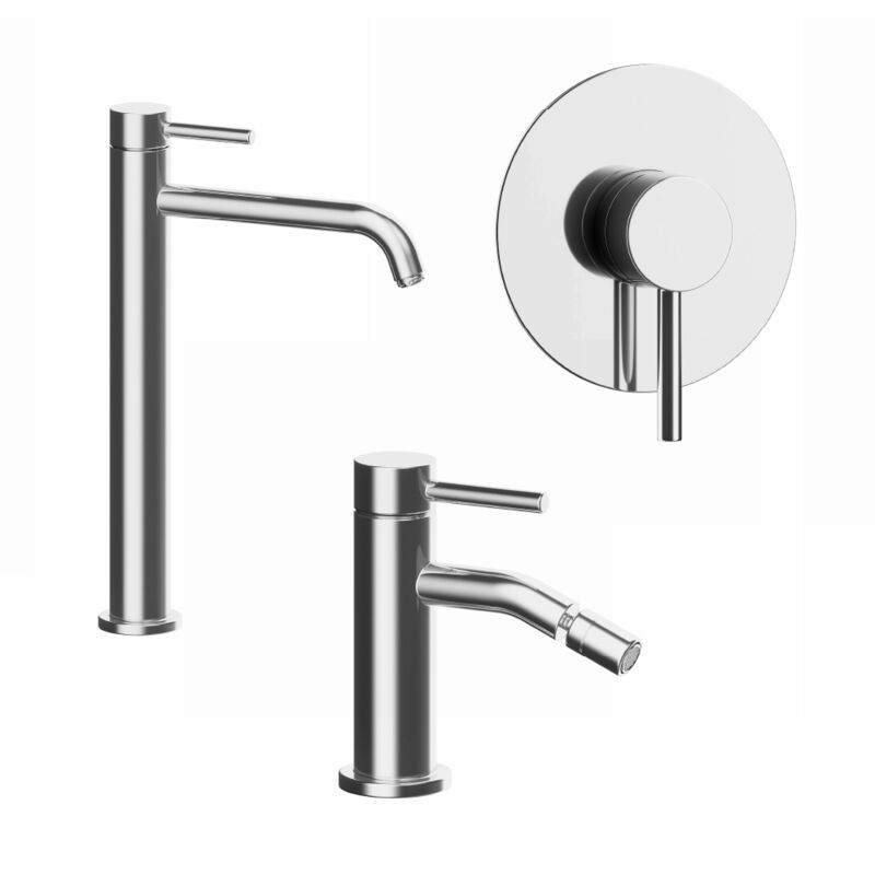 foto del prodotto parama set miscelatori con lavabo alto, bidet senza scarico e incasso doccia monocomando in ottone cromato mod. bette
