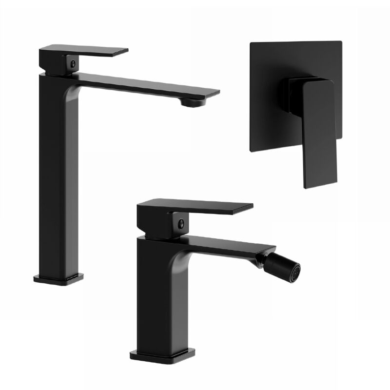 foto del prodotto parama set miscelatori con lavabo alto bidet senza scarico e incasso doccia monocomando in ottone nero opaco mod. ingrid
