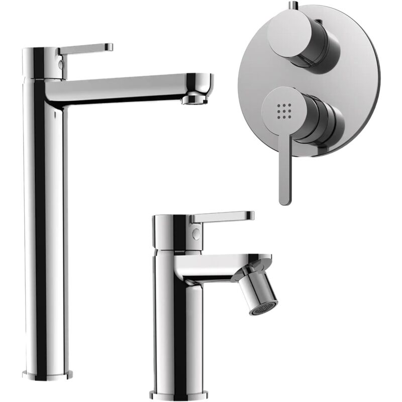 foto del prodotto parama set miscelatori con lavabo alto, bidet senza scarico ed incasso doccia con deviatore in ottone cromato mod. virna