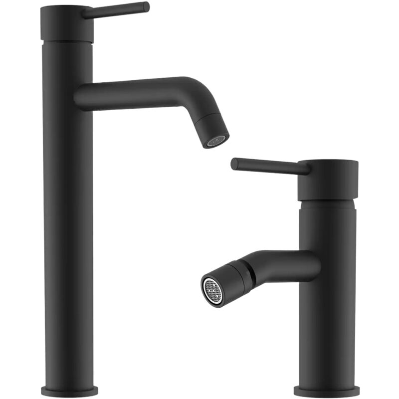 foto del prodotto parama set miscelatori con lavabo alto e bidet senza scarico in ottone nero opaco mod. ava