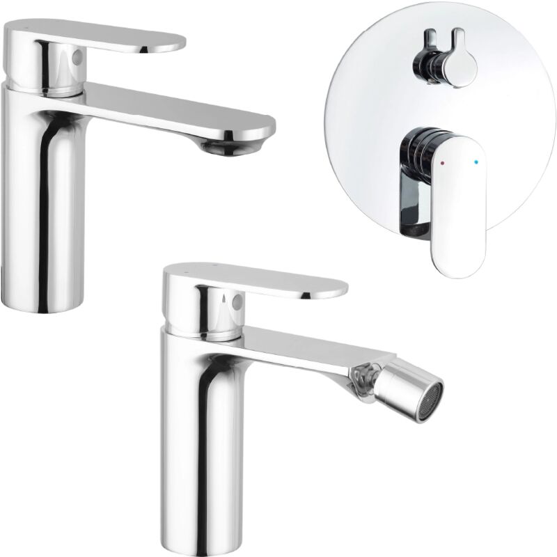 foto del prodotto parama set miscelatori con lavabo bidet senza scarico e incasso doccia c deviatore in ottone cromato mod. kerry