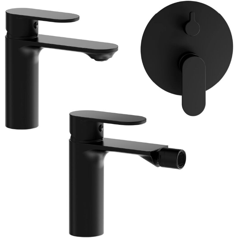 foto del prodotto parama set miscelatori con lavabo bidet senza scarico e incasso doccia c deviatore in ottone nero opaco mod. kerry