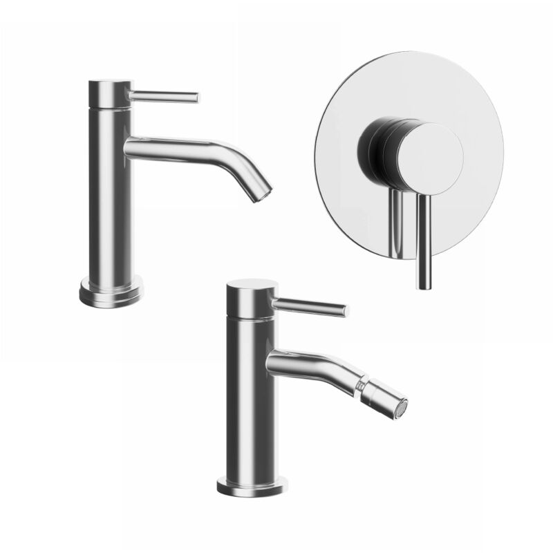 foto del prodotto parama set miscelatori con lavabo, bidet senza scarico e incasso doccia monocomando in ottone cromato mod. bette