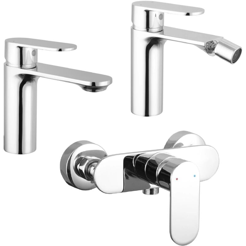 foto del prodotto parama set miscelatori con lavabo bidet senza scarico ed esterno doccia in ottone cromato mod. kerry