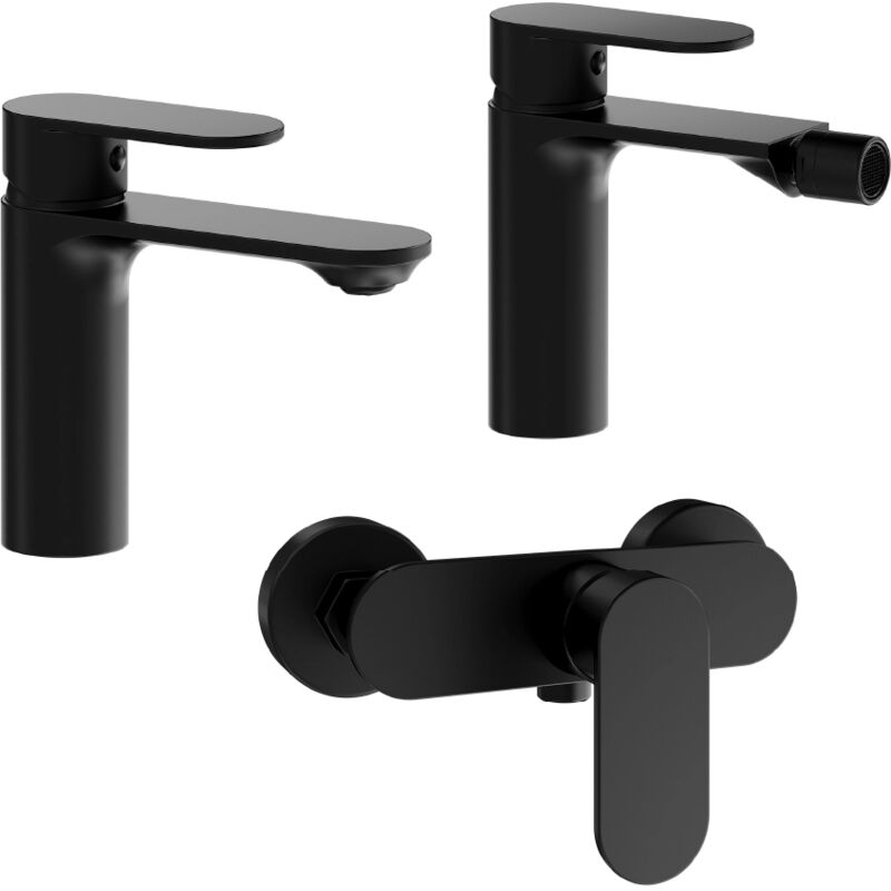 foto del prodotto parama set miscelatori con lavabo bidet senza scarico ed esterno doccia in ottone nero opaco mod. kerry