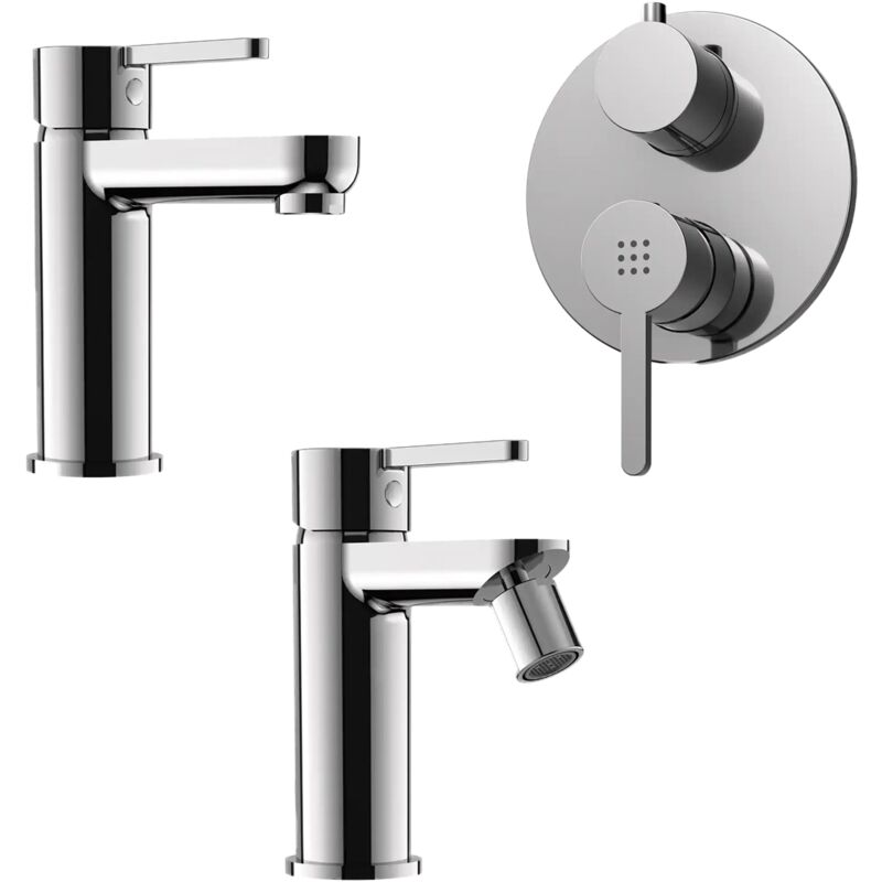 foto del prodotto parama set miscelatori con lavabo e bidet senza scarico ed incasso doccia con deviatore in ottone cromato mod. virna