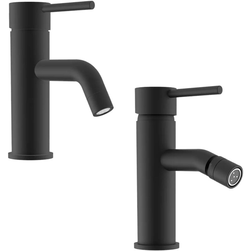 foto del prodotto parama set miscelatori con lavabo e bidet senza scarico in ottone nero opaco mod. ava