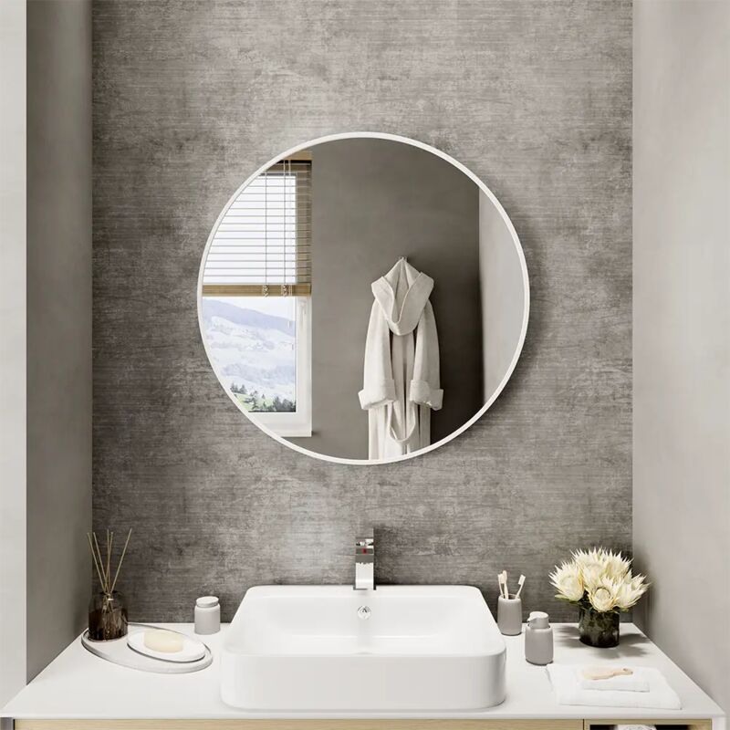 foto del prodotto parama specchio tondo 100 cm con cornice bianco opaco