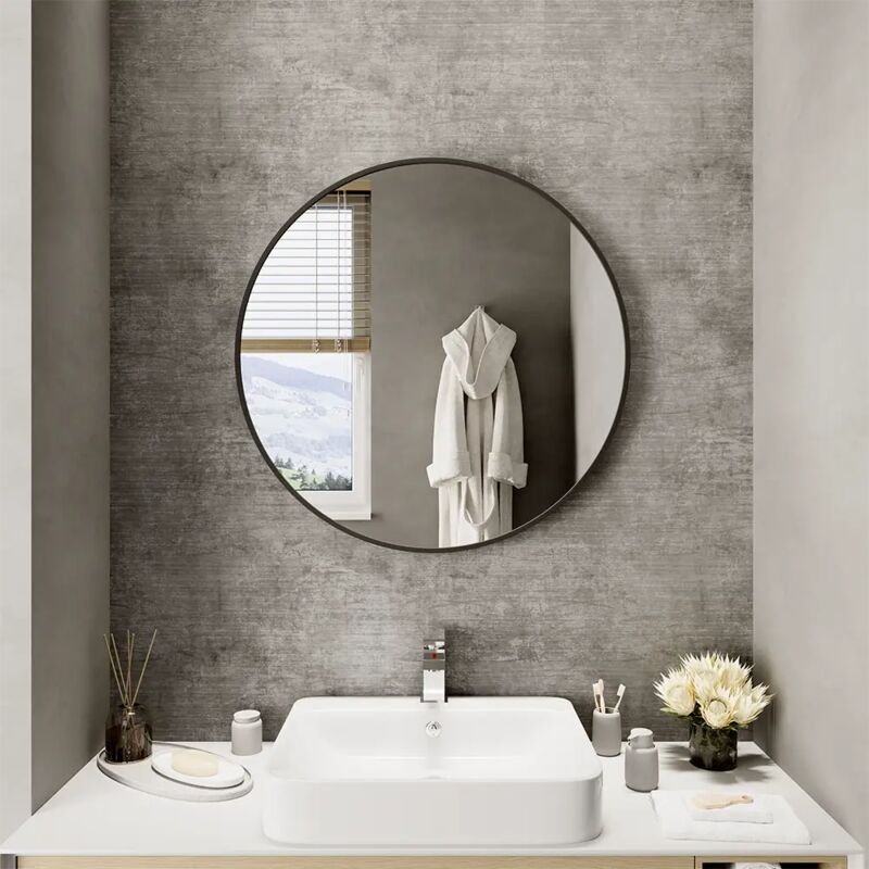 foto del prodotto parama specchio tondo 100 cm con cornice nero opaco