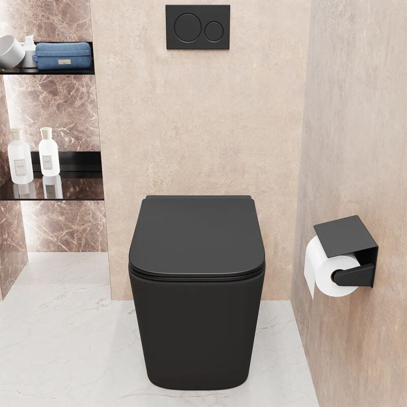 foto del prodotto parama vaso filomuro rimless in ceramica nero opaco con sedile soft close mod. londra