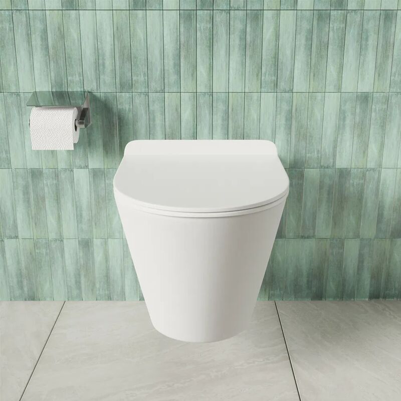 foto del prodotto parama vaso sospeso rimless in ceramica bianco lucido con copri wc soft close mod. rio
