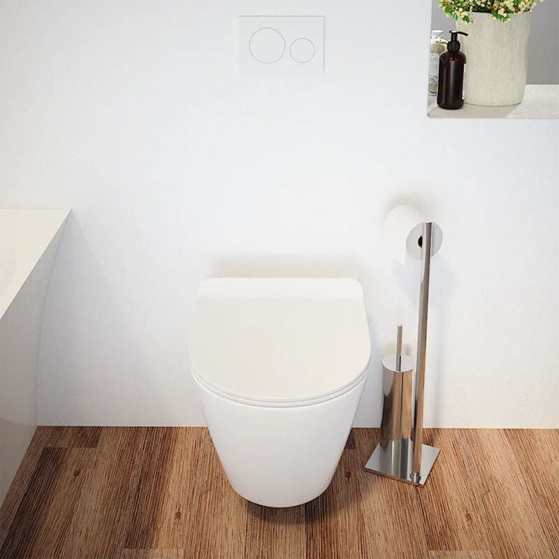 foto del prodotto parama vaso sospeso rimless in ceramica bianco lucido con copri wc soft close mod. sydney
