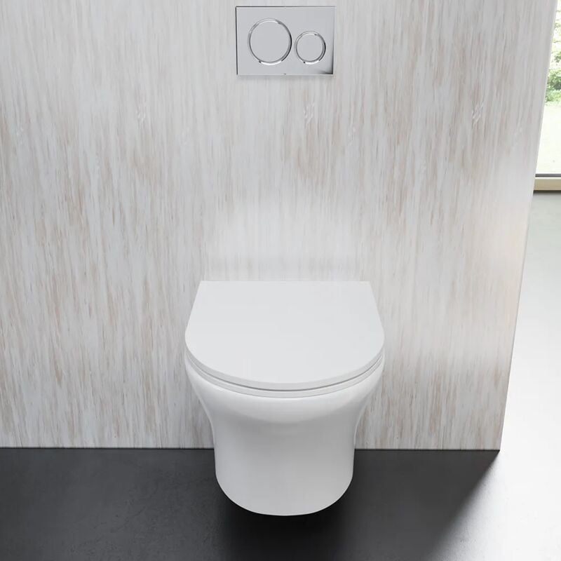 foto del prodotto parama vaso sospeso rimless in ceramica bianco lucido con sedile soft close mod. nassau