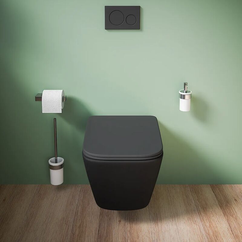 foto del prodotto parama vaso sospeso rimless in ceramica nero opaco con sedile soft close mod. kyoto