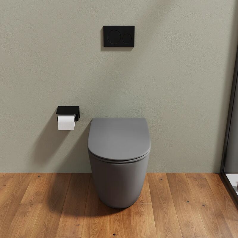 foto del prodotto parama vaso wc filomuro rimless in ceramica grigio opaco con sedile soft close mod. europa