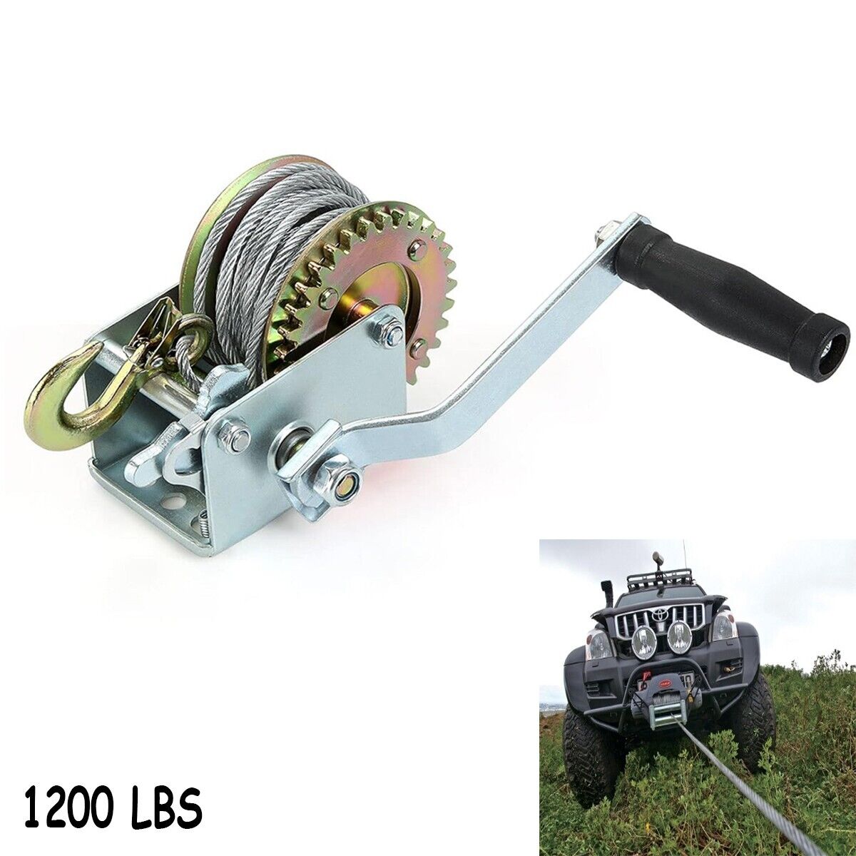 foto del prodotto paranco montacarichi verricello gancio manuale argano 1200 lbs cavo acciaio