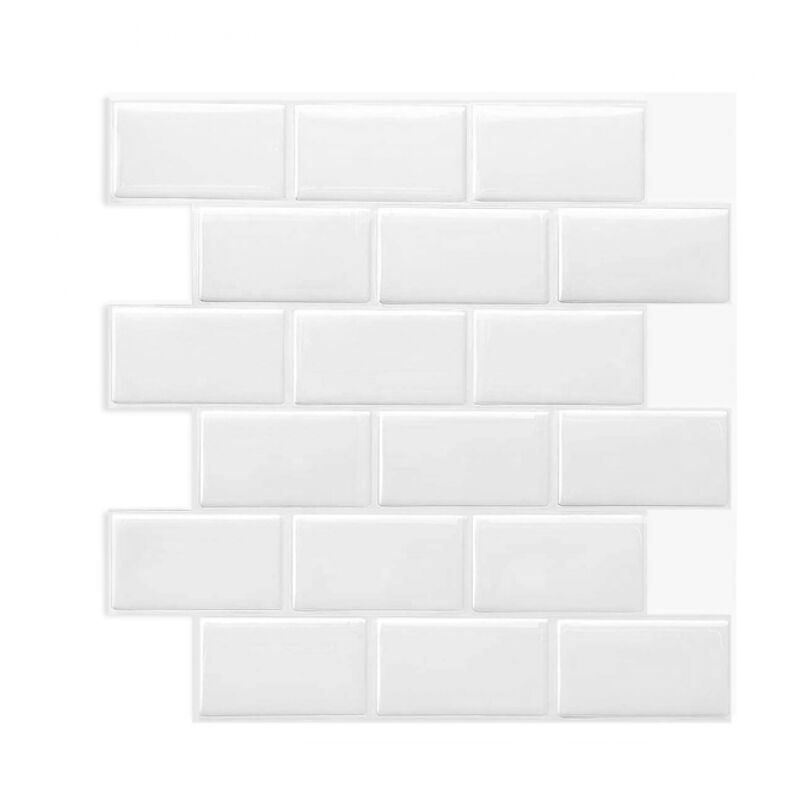 foto del prodotto paraschizzi adesivo per cucina subway white, piastrelle da parete 3d per bagno, confezione da 6 30,5x30,5 cm , impermeabili e facili da installare