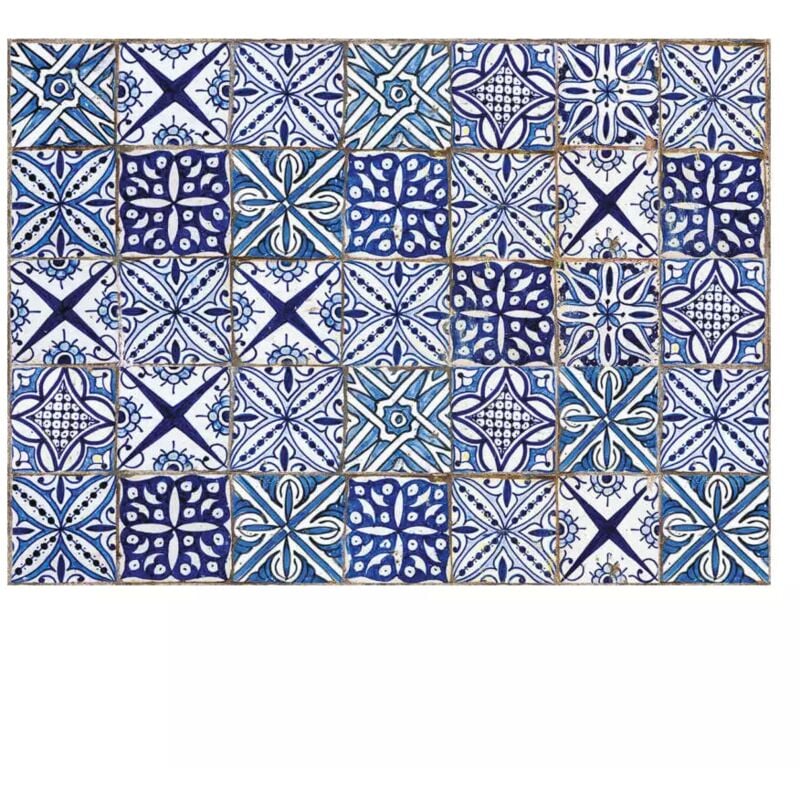 foto del prodotto paraschizzi da cucina in alluminio fantasia ""blue azulejos"", 84x60 cm