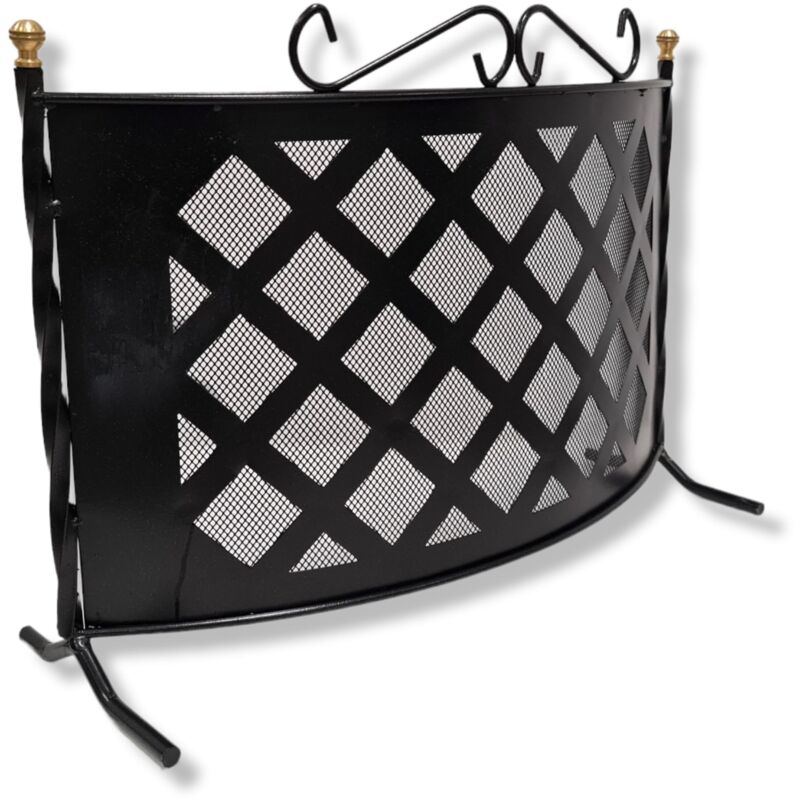foto del prodotto parascintille fisso curvo in ferro battuto verniciato di grandi dimensioni protezione camino 70x55 cm resistenti e eleganti