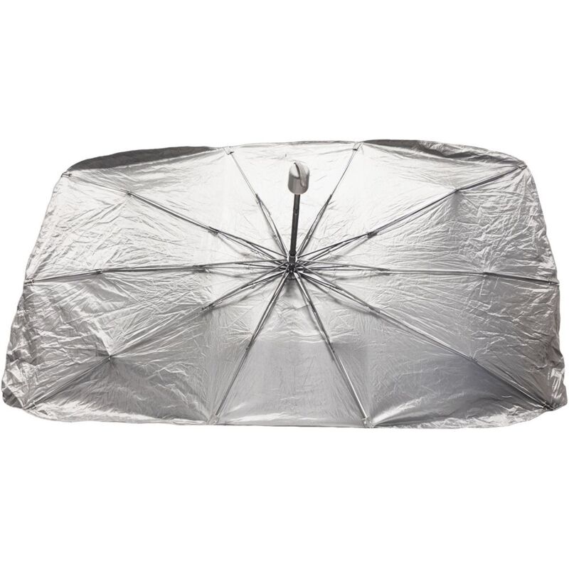 foto del prodotto parasole a ombrello per autovetture -facile da utilizzare - tessuto argento isolante - misure 119x60 cm - start