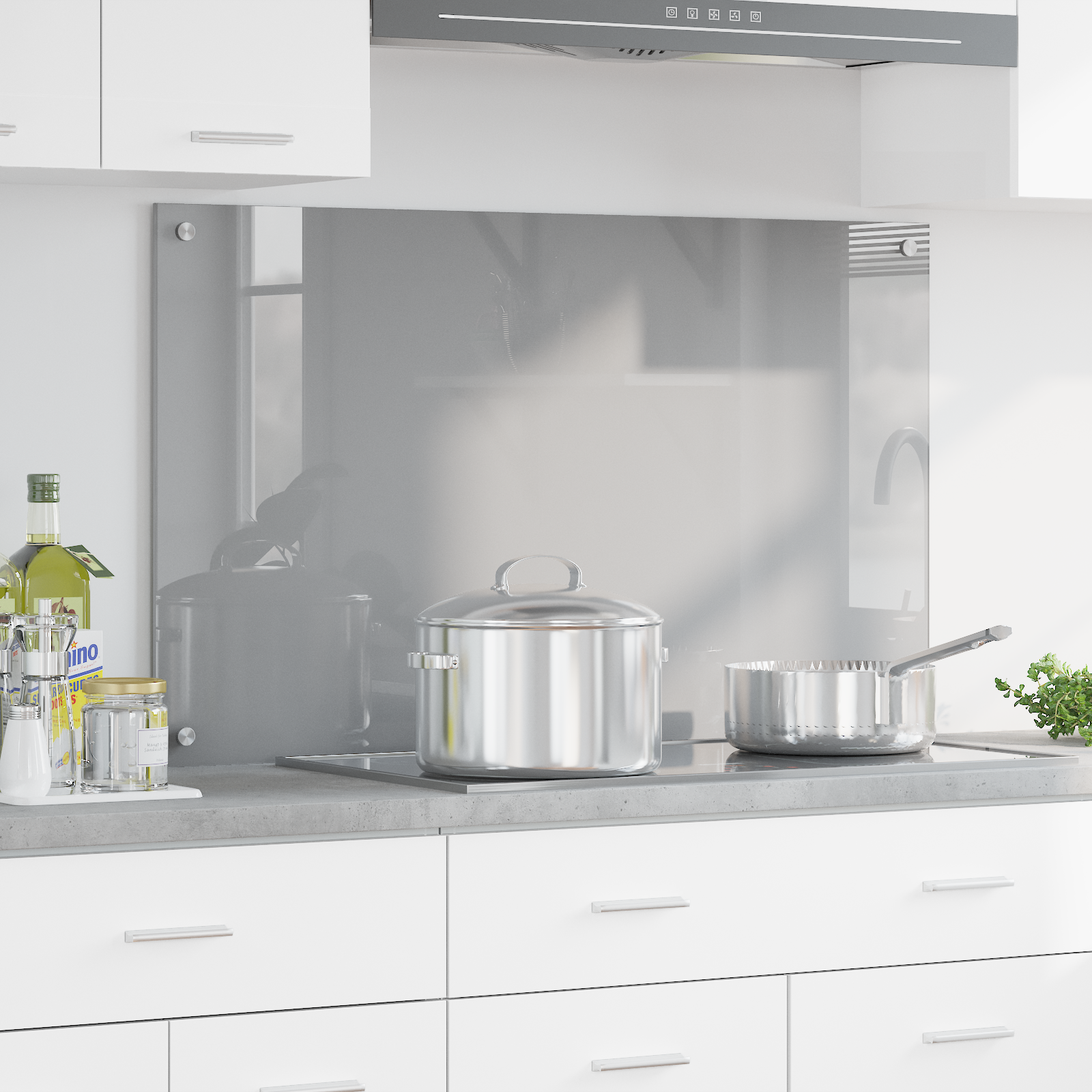foto del prodotto paraspigolo cucina grigio chiaro 100x60x0,6 cm vetro temperato