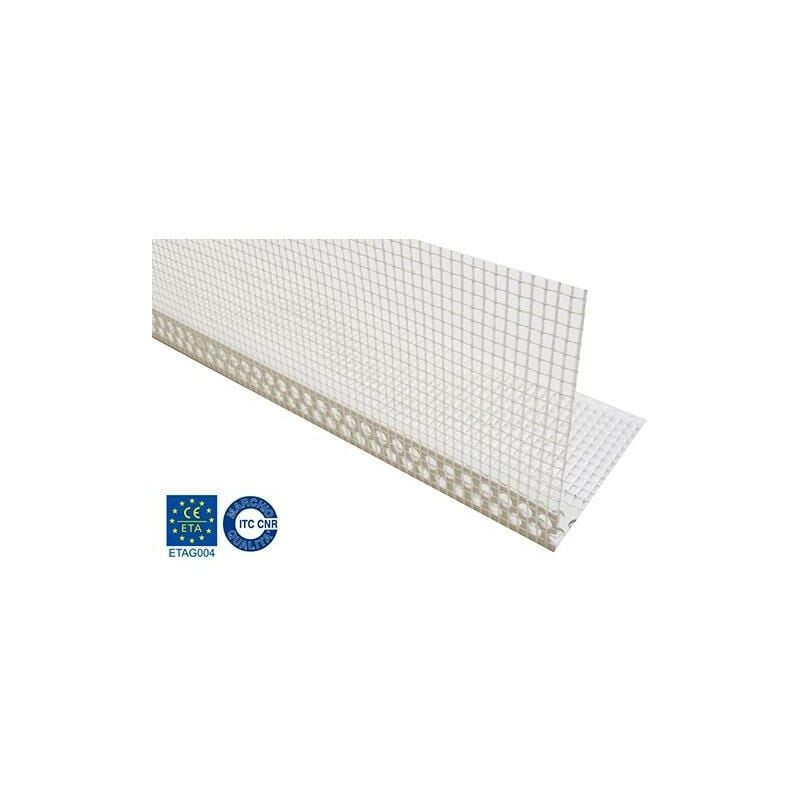 foto del prodotto paraspigolo in pvc con rete 8x12 cm. in fibra di vetro pre incollata per i sistemi di isolamento termico per esterni a cappotto lung. 2,5 mt.