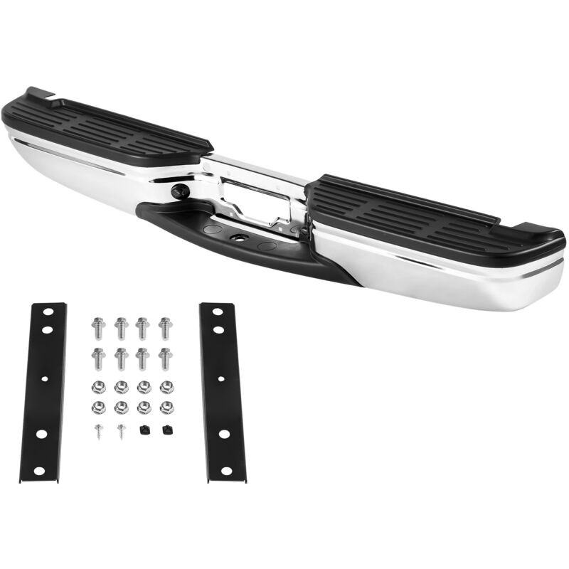 foto del prodotto paraurti posteriore per ford f250 f350 super dovere 1999 2007, acciaio cromato, montaggio con luce targa e pedana, fo1101141 mophorn