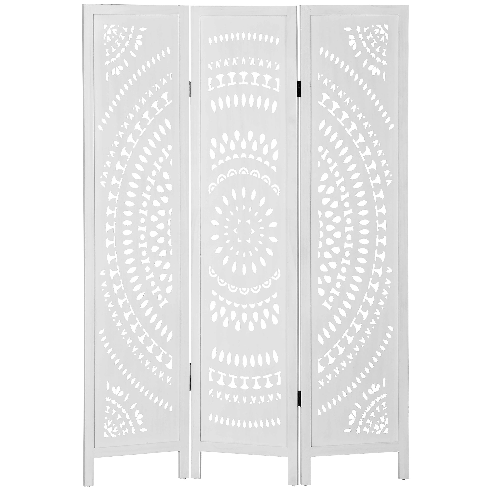 foto del prodotto paravento 3 pannelli 120x170cm in legno intagliato bianco