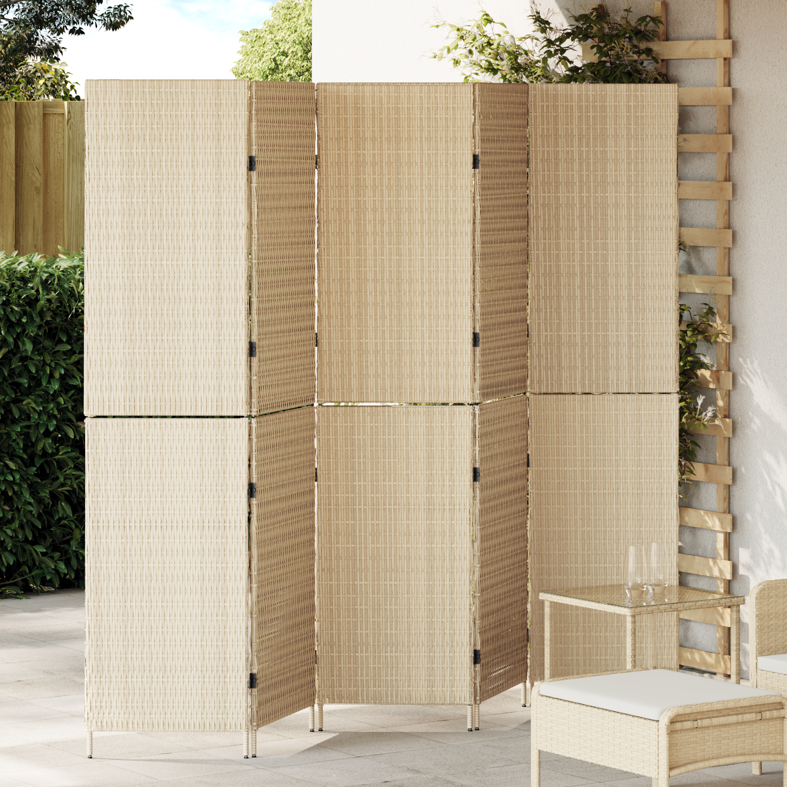 foto del prodotto paravento 5 pannelli pieghevole beige 245x180 cm poly rattan