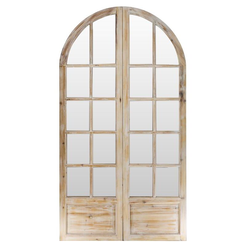 foto del prodotto paravento a specchio in legno di pino effetto patinato 2 pannelli l. 96 x h. 180 cm naturale kediri