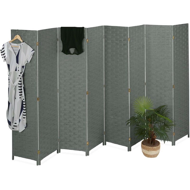 foto del prodotto paravento ad 8 pannelli, divisore pieghevole, hxl170x320 cm, legno, carta, xxl, separ per interni, grigio relaxdays