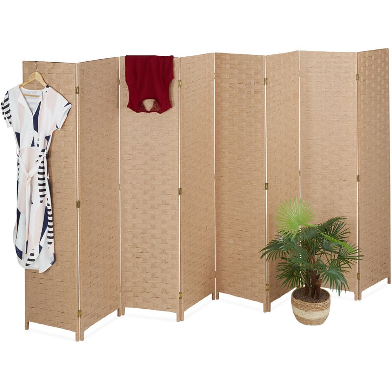 foto del prodotto paravento ad 8 pannelli, divisore pieghevole, hxl170x320 cm, legno, carta, xxl, separ per interni, natura relaxdays