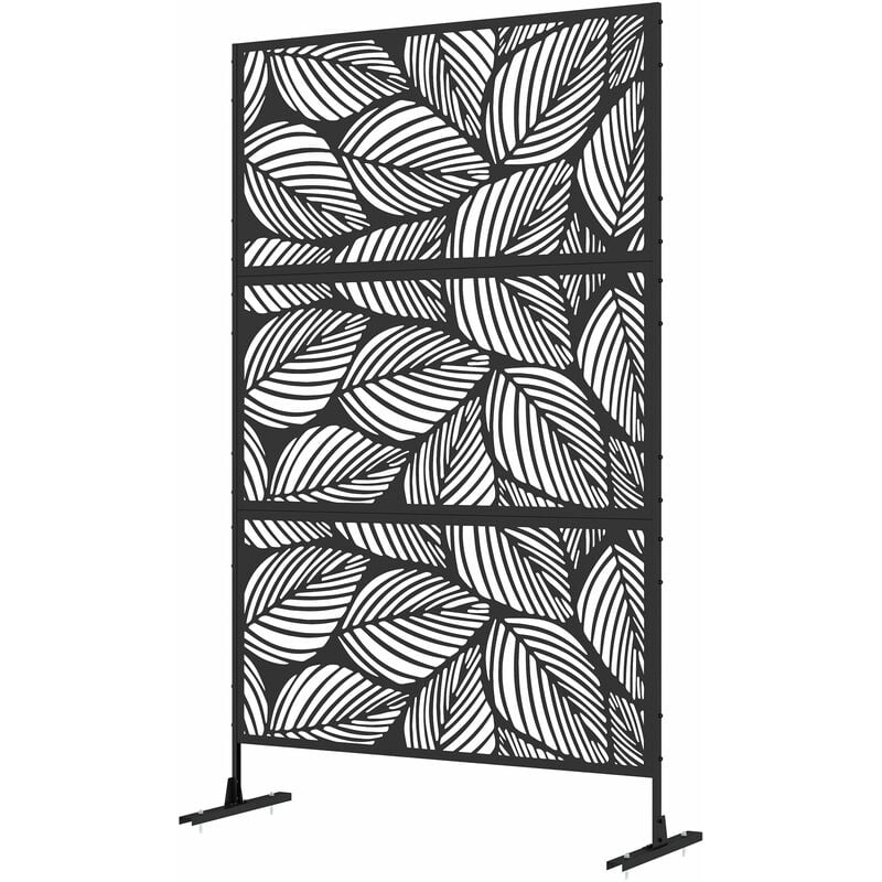 foto del prodotto paravento da esterno decorativo con design a foglie 122x198 cm in acciaio traforato nero