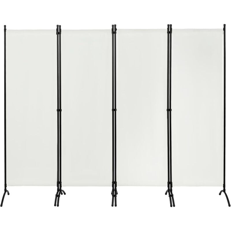 foto del prodotto paravento da interno, a 4 pannelli con telaio in metallo e supporto, pannelli divisori per interni per casa e ufficio, 224x182cm, crema woltu