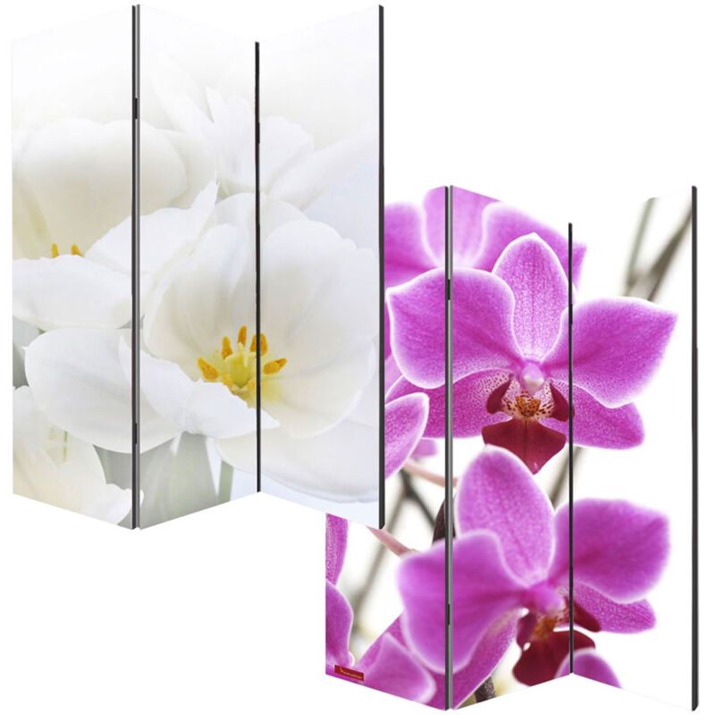 foto del prodotto paravento divisore doppia immagine separ decorativo 3 pannelli m68 180x120cm orchidee