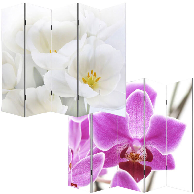 foto del prodotto paravento divisore doppia immagine separ decorativo 5 pannelli m68 180x200cm orchidee
