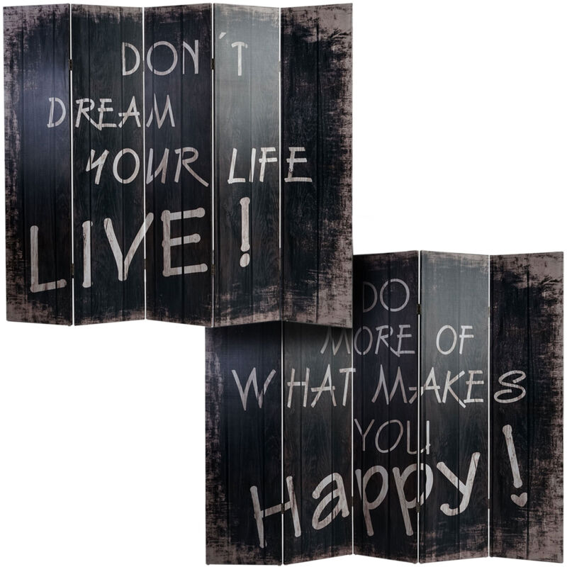 foto del prodotto paravento divisore doppia immagine separ decorativo 5 pannelli m68 180x200cm scritte