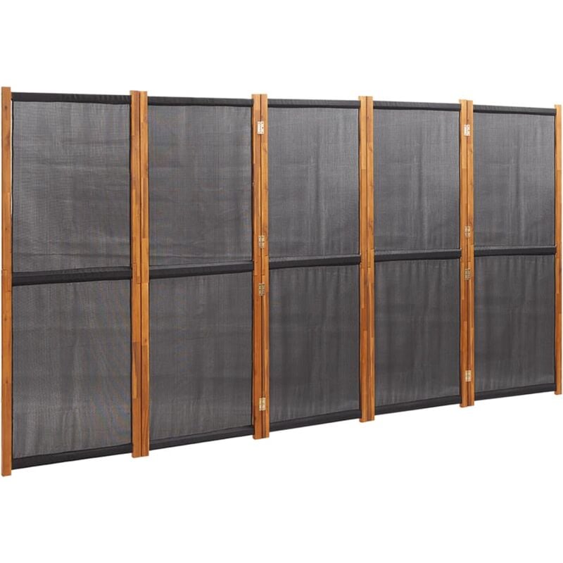 foto del prodotto paravento divisorio 5 pannelli x nero 350 x 180 cm textilene nero e legno dec031018