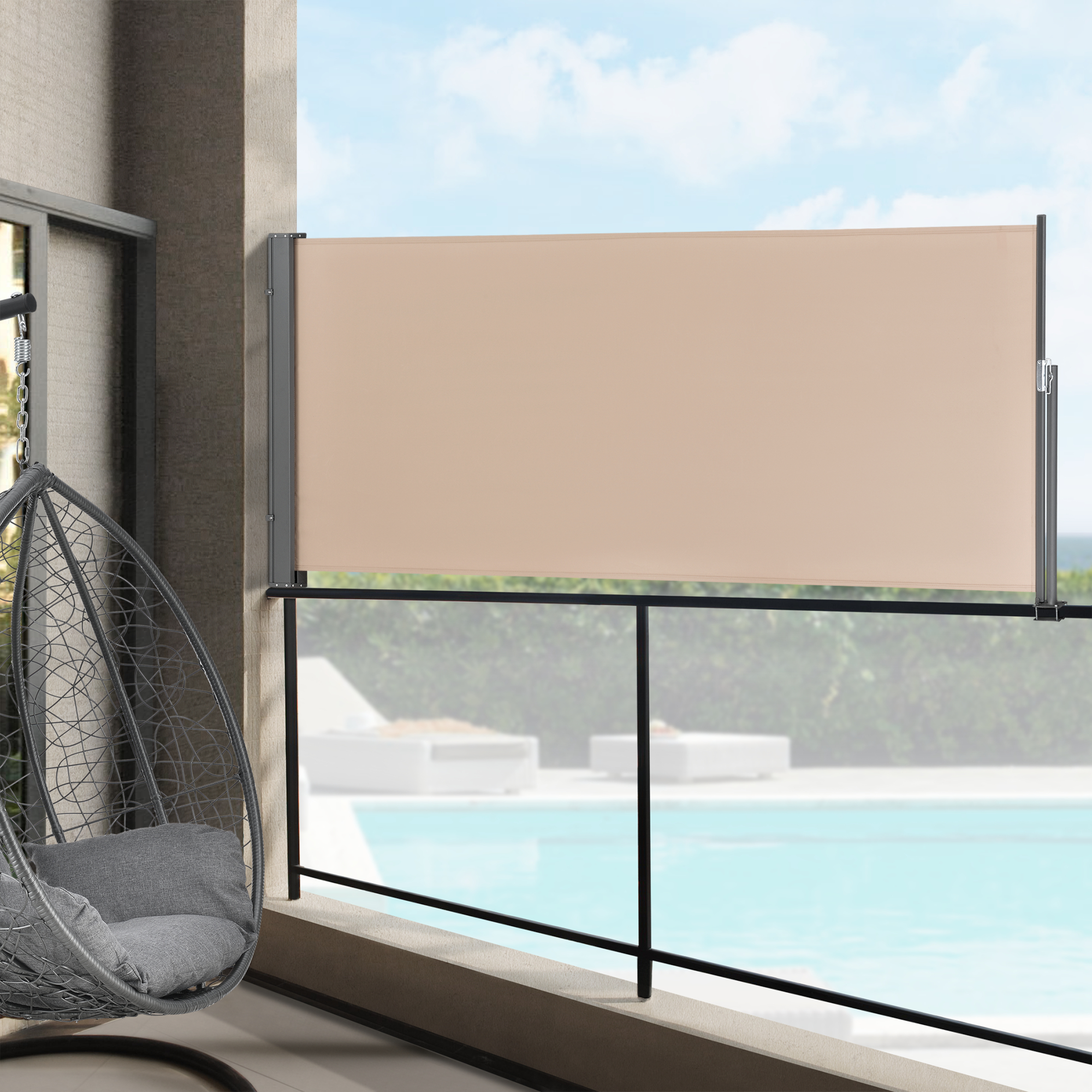 foto del prodotto paravento estraibile mulhac n schermo solare verticale per ringhiera barriera privacy 120x300 cm color sabbia pro.tec